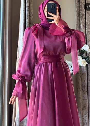 Bordo parlak  Yüksek Yakalı abiye - Görsel 3