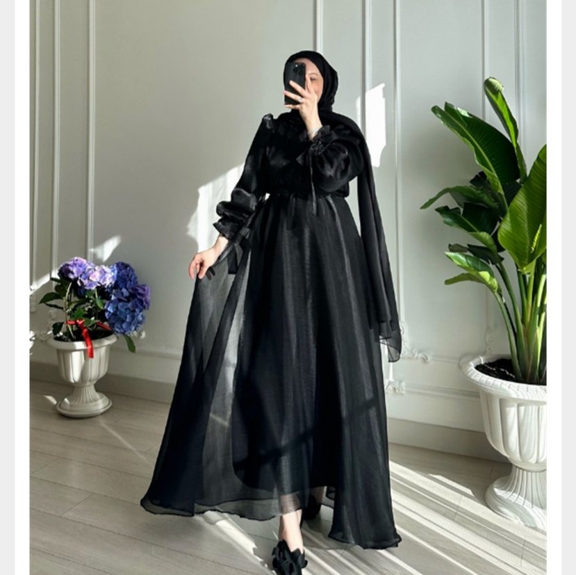 Siyah şık Drapeli Kadın abiye - Görsel 2