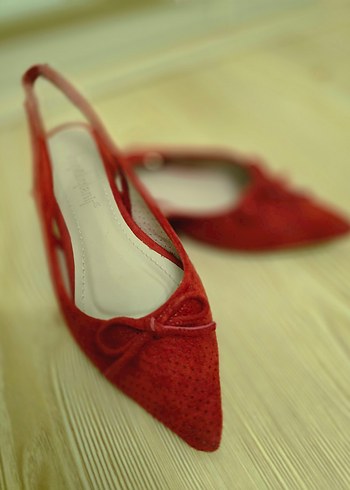 Diğer Kırmızı Süet Fiyonklu Stiletto Kadın Ayakkabı