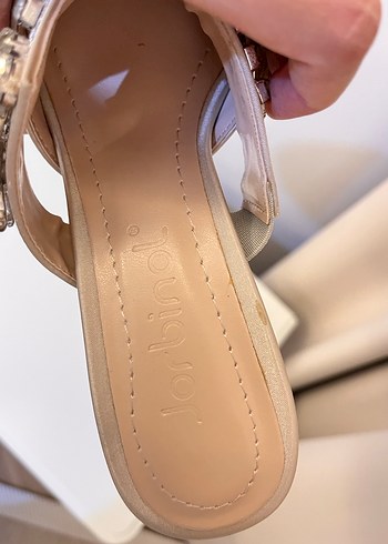 37 Beden Bej İşlemeli Taşlı Stiletto Kadın Abiye Ayakkabı