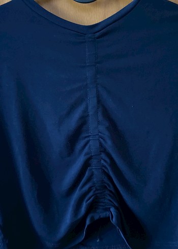 Uzun Kollu Drapeli Lacivert Bluz - Görsel 2