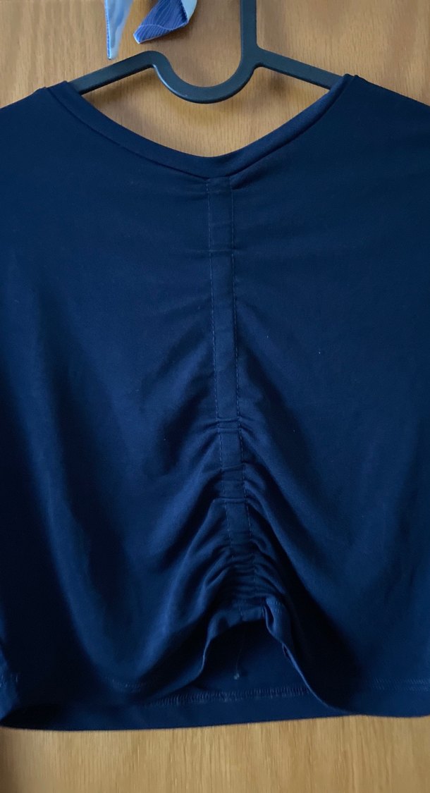 Uzun Kollu Drapeli Lacivert Bluz - Görsel 2