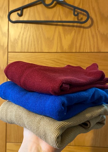 3 adet Kadın Balıkçı Yaka Uzun Kollu Bluz - Görsel 4