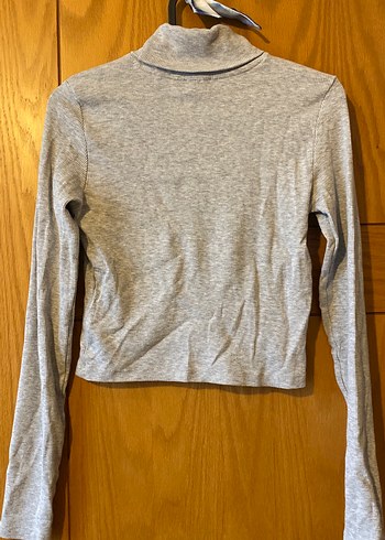 Gri Uzun Kollu Yüksek Yakalı Kadın Kazak - Görsel 3