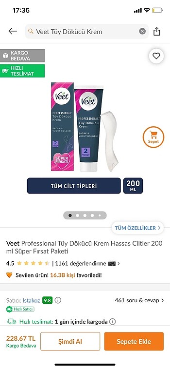 Veet Shea Yağlı Tüy Dökücü Krem