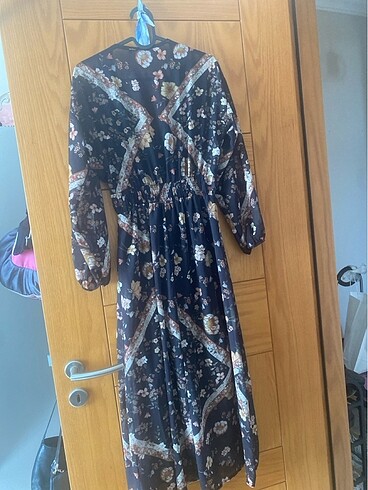 Kahverengi şifon elbise - Görsel 7