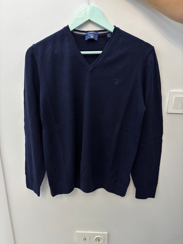 Erkek Lacivert V-Yaka Yün Kazak - Görsel 2