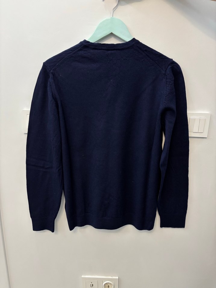 Erkek Lacivert V-Yaka Yün Kazak - Görsel 5