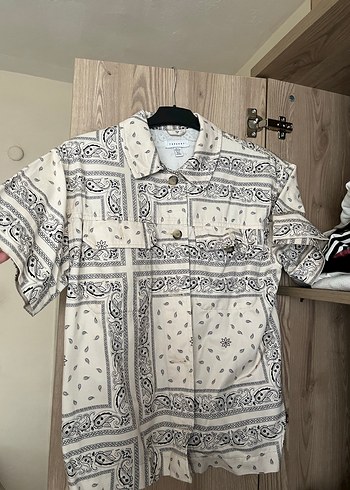 Topshop Topshop Bohem Desenli Kısa Kollu Ceket Gömlek