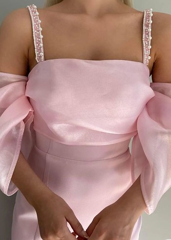 Pembe Mini Drapeli Gece Elbisesi