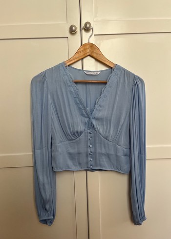 Stradivarius Romantik V Yaka Acik Mavi Bluz