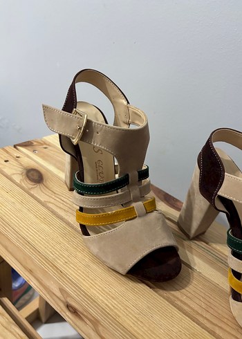 Bej Süet Kadın Topuklu Sandalet - Görsel 2