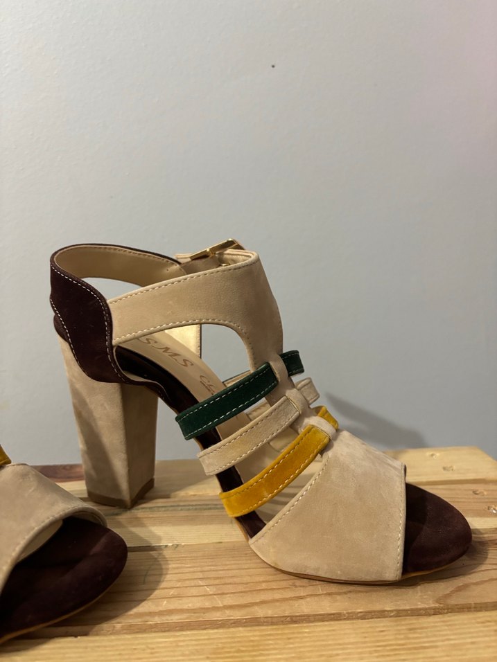 Bej Süet Kadın Topuklu Sandalet - Görsel 3