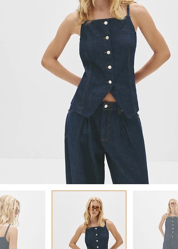 Düğmeli Lacivert Kot Straplez Yelek pull and bear - Görsel 3