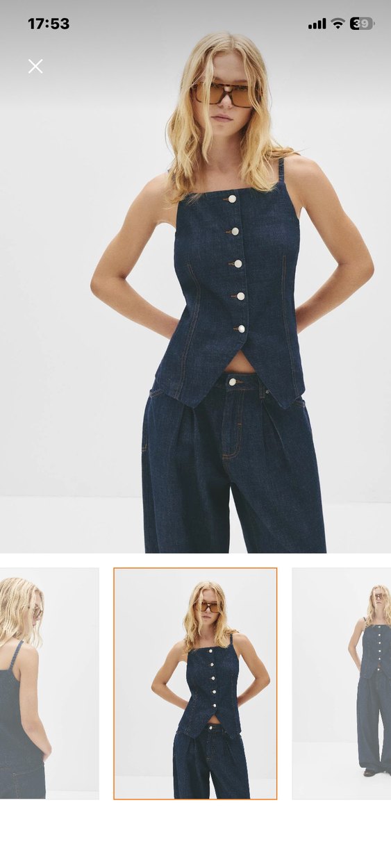 Düğmeli Lacivert Kot Straplez Yelek pull and bear - Görsel 3