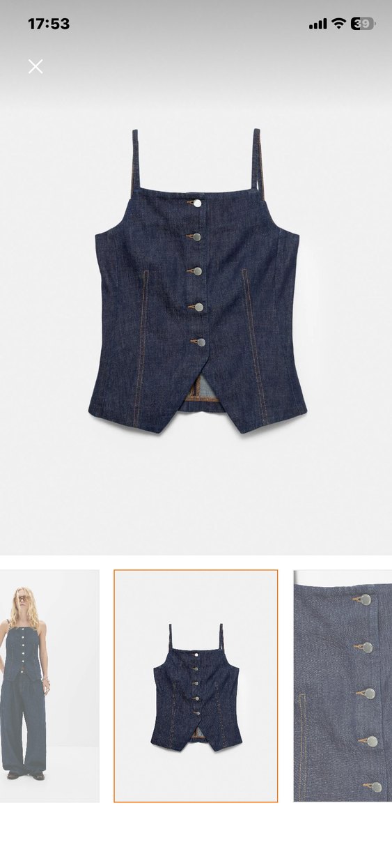 Düğmeli Lacivert Kot Straplez Yelek pull and bear - Görsel 2