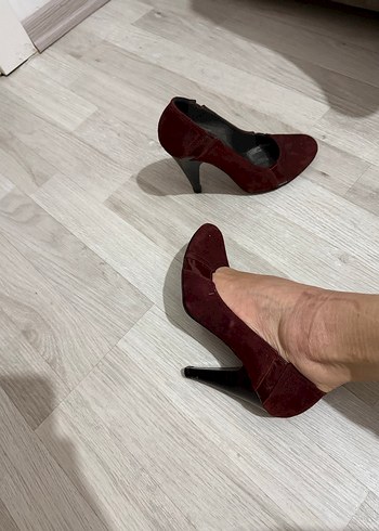 Elle Bordo Süet Tokalı Stiletto Topuklu Kadın Ayakkabı - Görsel 2