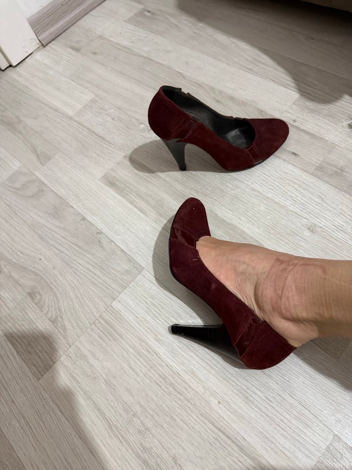 Elle Bordo Süet Tokalı Stiletto Topuklu Kadın Ayakkabı - Görsel 2