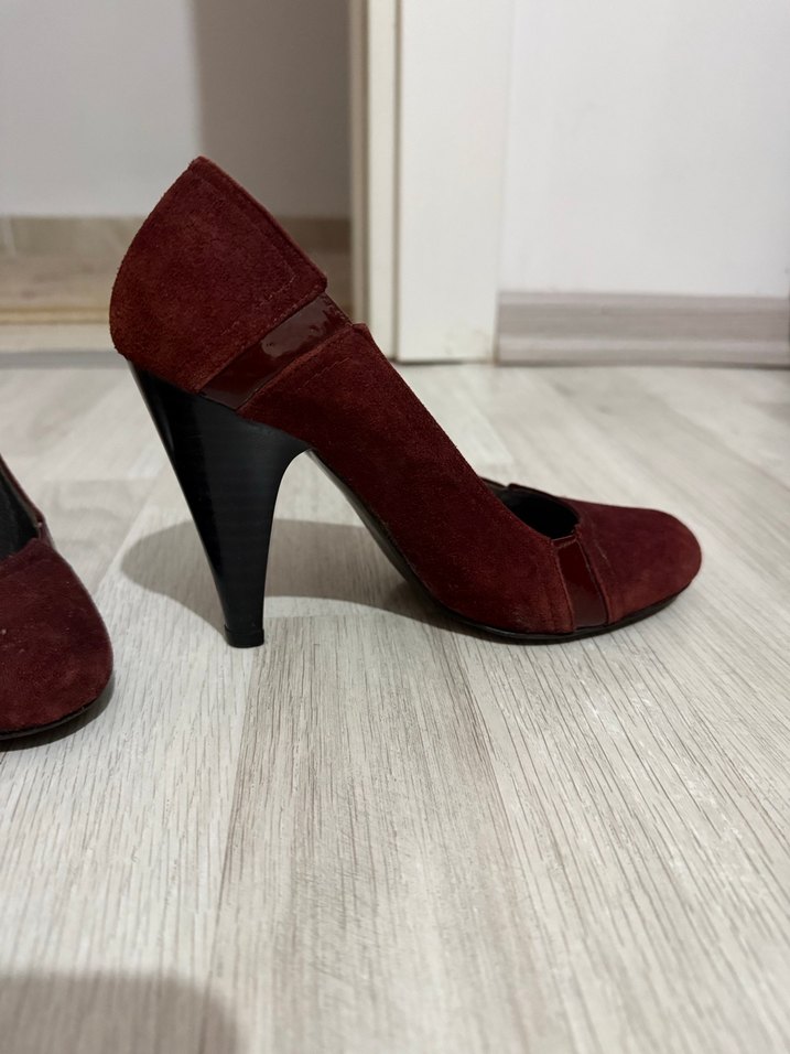 Elle Bordo Süet Tokalı Stiletto Topuklu Kadın Ayakkabı - Görsel 5
