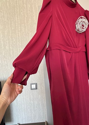 s Beden bordo Renk Bordo Uzun Kollu Yüksek Yakalı Uzun Elbise