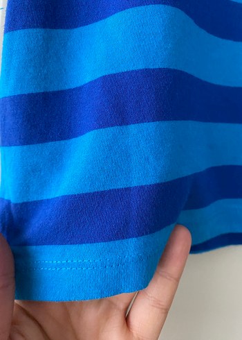 Kadın Mavi Kısa Kollu Çizgili Tişört - Görsel 3