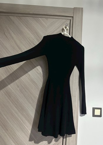 Uzun Kollu KOTON Yüksek Yakalı Siyah Triko Elbise - Görsel 2