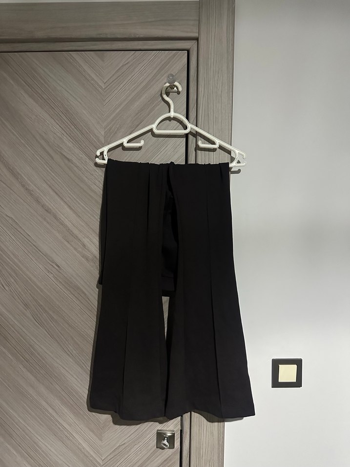 Siyah Pilili Midi Kadın Kumaş Pantolon - Görsel 2