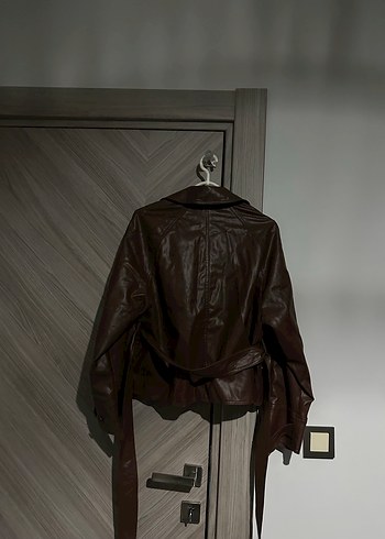 Kahverengi Kemerli Deri Kadın Ceket - Görsel 3