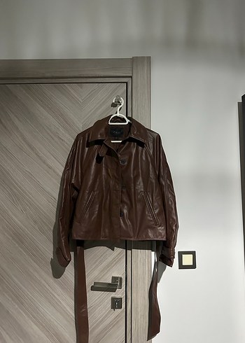 Kahverengi Kemerli Deri Kadın Ceket - Görsel 2