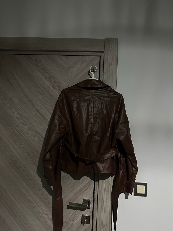 Kahverengi Kemerli Deri Kadın Ceket - Görsel 3