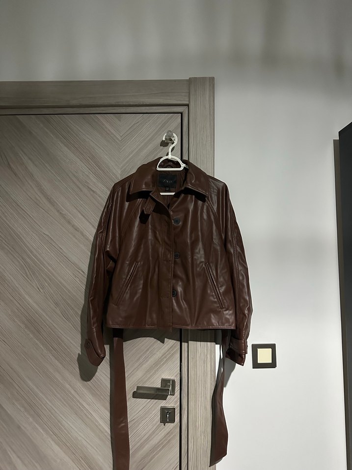 Kahverengi Kemerli Deri Kadın Ceket - Görsel 2