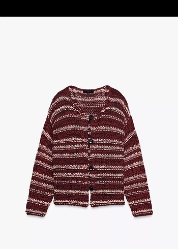 Bordo Çizgili Salaş Triko Kazak - Görsel 4