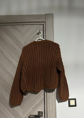 Kahverengi Örgü Kadın Mini Hırka - Görsel 3