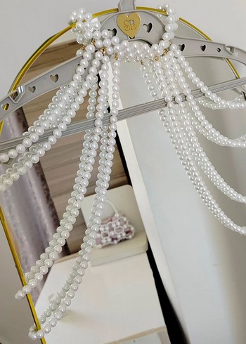 Uzun İşlemeli Beyaz Boncuklu Kadın Kolye - Görsel 2