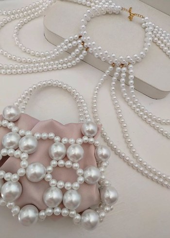 Uzun İşlemeli Beyaz Boncuklu Kadın Kolye - Görsel 3