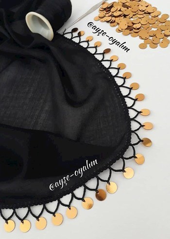 Siyah Bohem Yaprak Süslemeli Kadın Şal yazma - Görsel 2