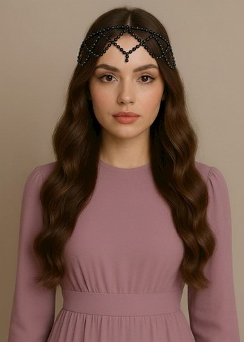 Siyah Boncuklu Gotik Saç Aksesuarı - Görsel 2