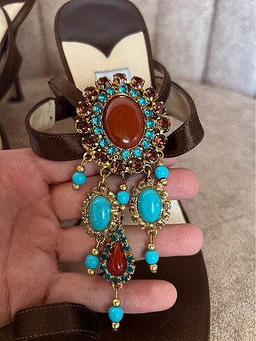 38 Beden kahverengi Renk Jimmy Choo Taşlı Abiye Topuklu Ayakkabı