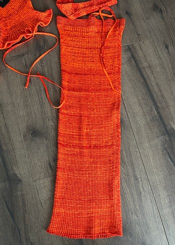 İkili takım  Desenli Turuncu Uzun Kollu Triko takım - Görsel 3