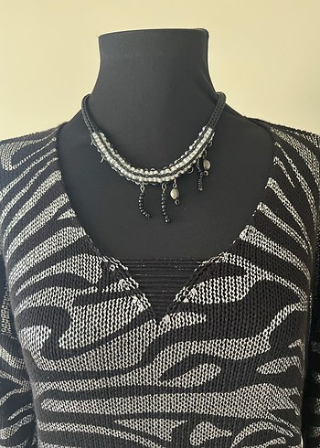 Gri Zebra Desenli Uzun Kollu Triko tunık - Görsel 4