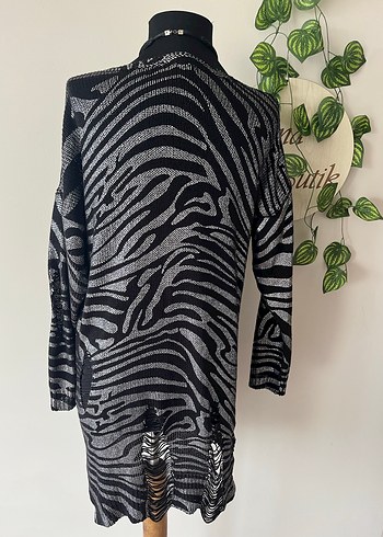 Gri Zebra Desenli Uzun Kollu Triko tunık - Görsel 6