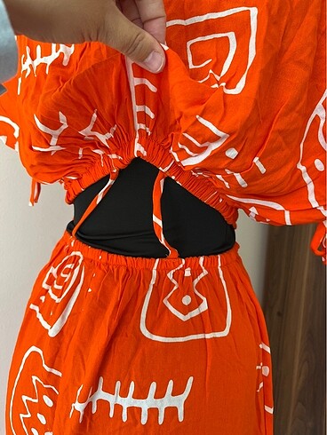 m Beden turuncu Renk Crop elbise