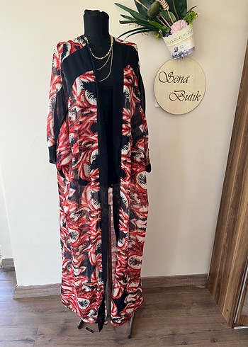xl Beden kırmızı Renk Uzun Kırmızı Batik Bohem Kimono