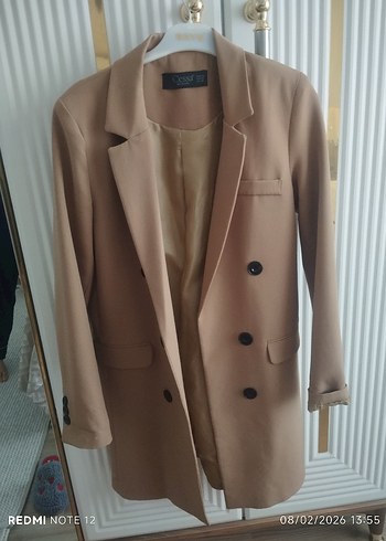 Bej Uzun Kollu Kadın Blazer Ceket - Görsel 4