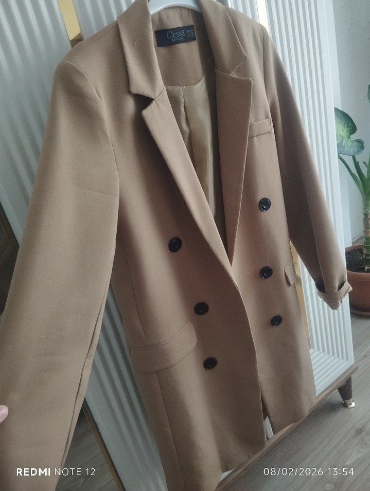 Bej Uzun Kollu Kadın Blazer Ceket - Görsel 2