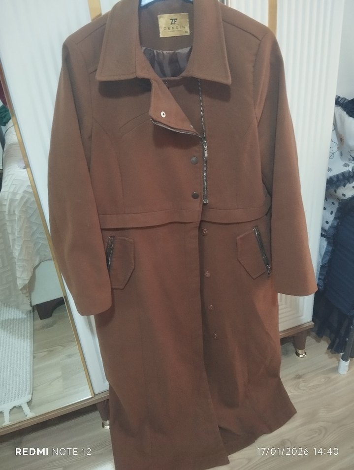 Kahverengi Süet Uzun Kadın Kaban - Görsel 3