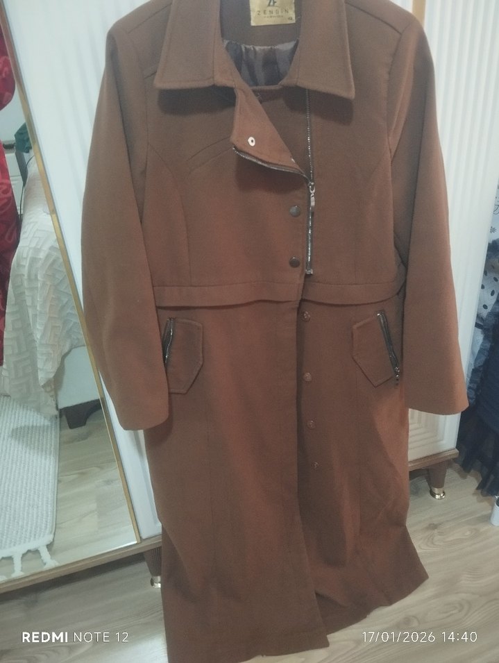 Kahverengi Süet Uzun Kadın Kaban - Görsel 2