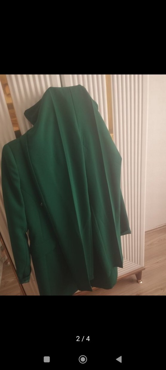 Düğmeli Uzun Yeşil Kadın Blazer Ceket pantolon takim - Görsel 3