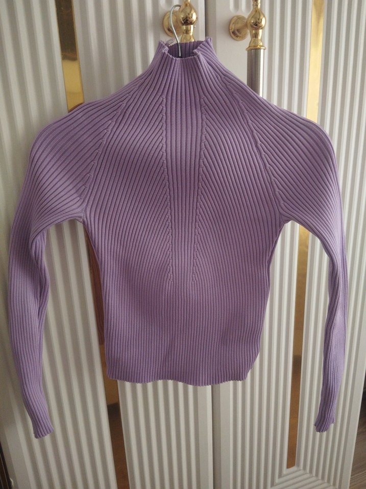 Mor Pilili Balıkçı Yaka Triko Kazak - Görsel 4