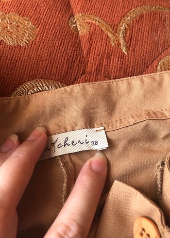 38 Beden camel Renk Bej Kadın Keten Midi Geniş Paça Pantolon